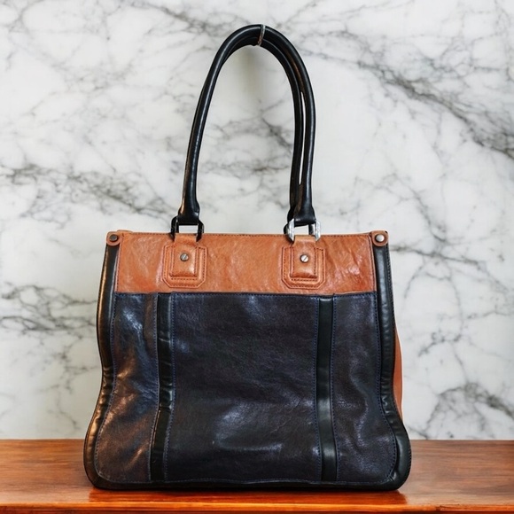 Tory Burch Two-Tone Brown and Black Leather Satchel - Picture 2 of 13